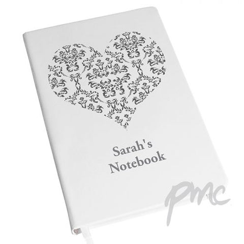 Personalised Damask Heart Hardback A5 Notebook