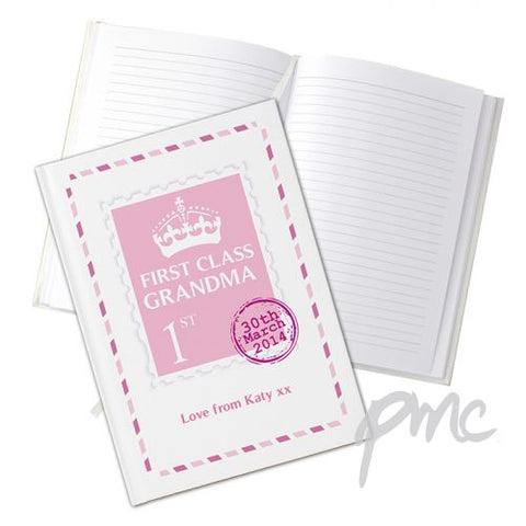 Personalised Pink 1st Class Hardback A5 Notebook