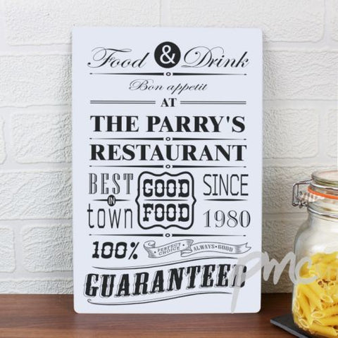 Personalised Food & Drink Restaurant Plaque