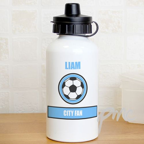 Personalised Sky Blue Football Fan Drinks Bottle