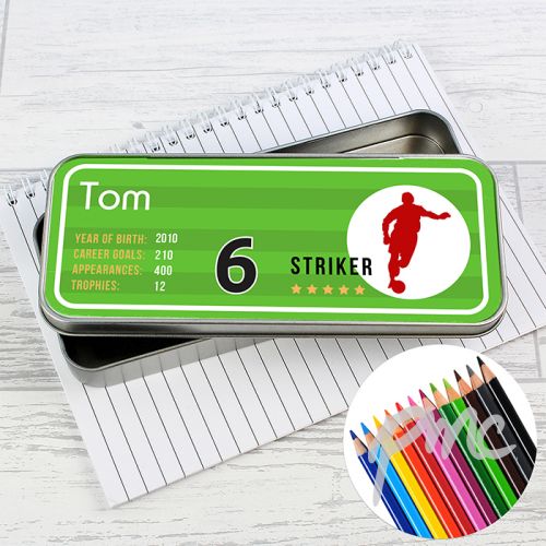Personalised Team Player Pencil Tin with Pencil Crayons
