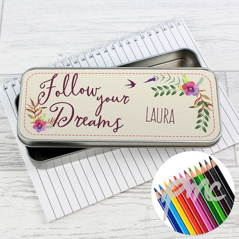 Personalised Dreams Pencil Tin with Pencil Crayons