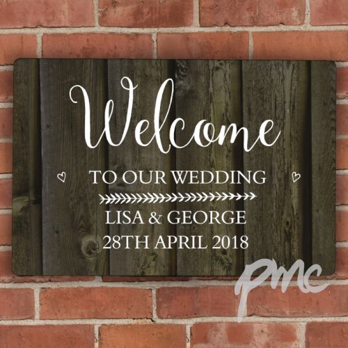 Personalised Walnut Wood Grain Metal Sign
