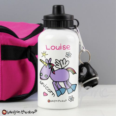Personalised Bang on the Door Unicorn Drinks Bottle