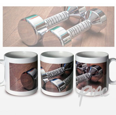 Personalised Silver Dumb Bells Mug