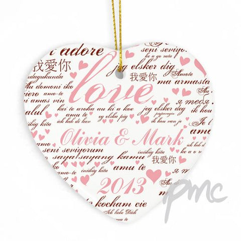 Personalised I Love You Ceramic Heart Decoration