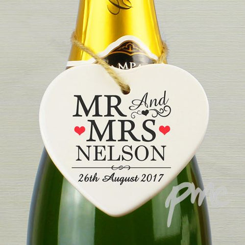 Personalised Mr & Mrs Ceramic Heart Decoration