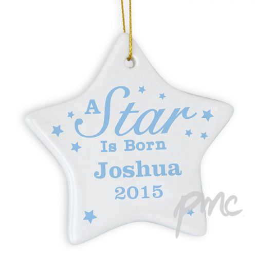 Personalised Blue 'A star Is Born' Ceramic Star Decoration