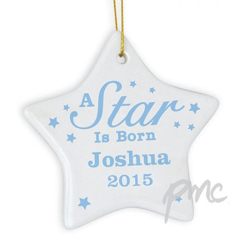 Personalised Blue 'A star Is Born' Ceramic Star Decoration