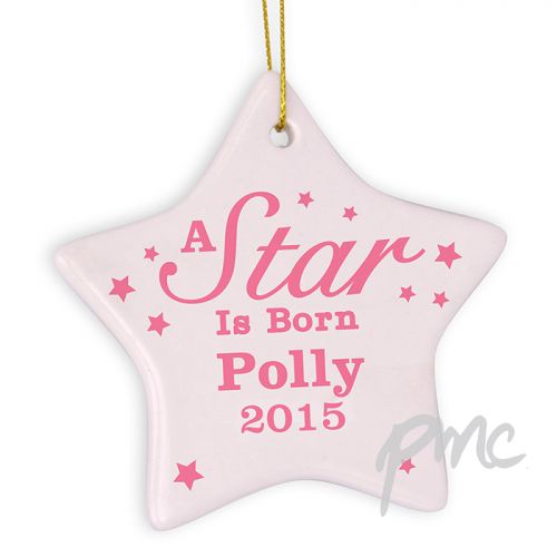 Personalised Pink 'A star Is Born' Ceramic Star Decoration