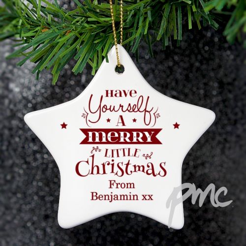 Personalised Merry Little Christmas Ceramic Star Decoration
