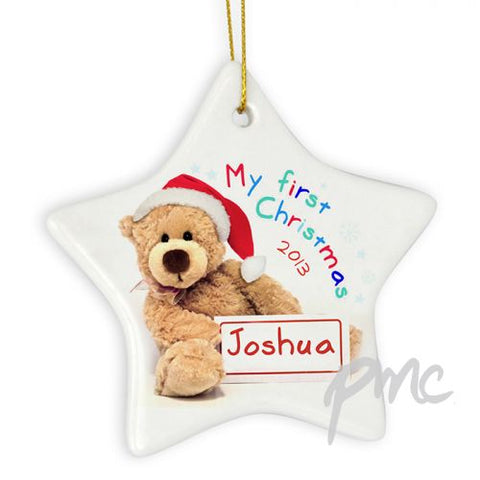 Personalised My First Christmas Teddy Ceramic Star Decoration