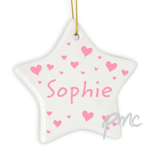 Personalised Pink Hearts Star Decoration