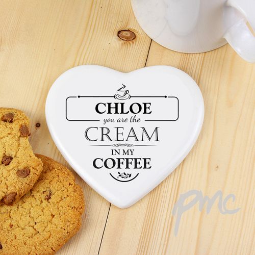 Personalised Cream in my Coffee Heart Coaster