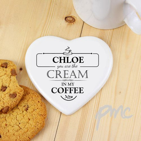 Personalised Cream in my Coffee Heart Coaster
