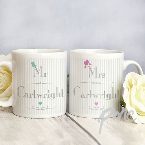 Personalised Decorative Wedding Mr & Mrs Mug Set