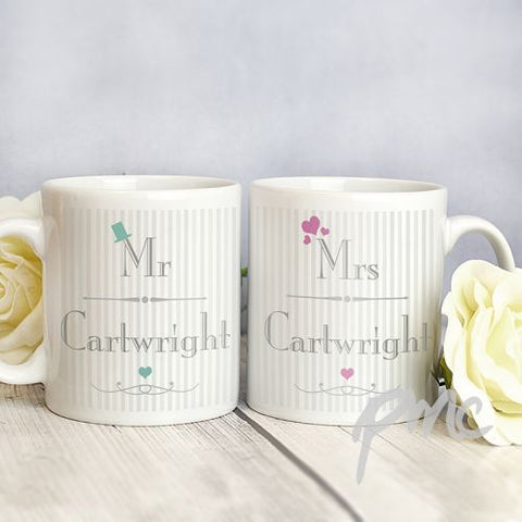 Personalised Decorative Wedding Mr & Mrs Mug Set