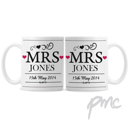 Personalised Mrs & Mrs Mug Set