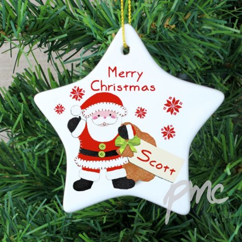 Personalised Felt Stitch Santa Ceramic Star Decoration
