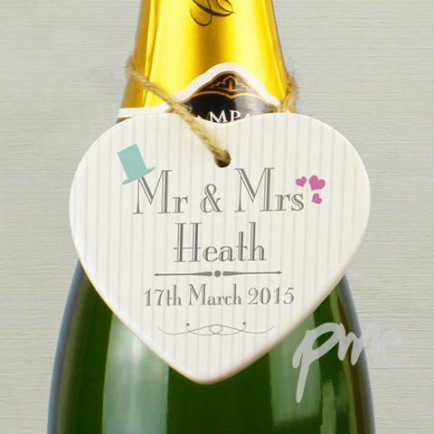 Personalised Decorative Wedding Mr & Mrs Ceramic Heart
