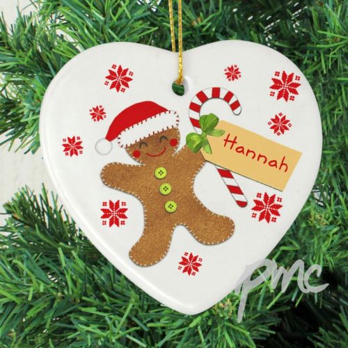 Personalised Felt Stitch Gingerbread Man Ceramic Heart