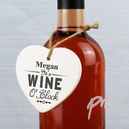 Personalised Wine O'Clock Ceramic Heart