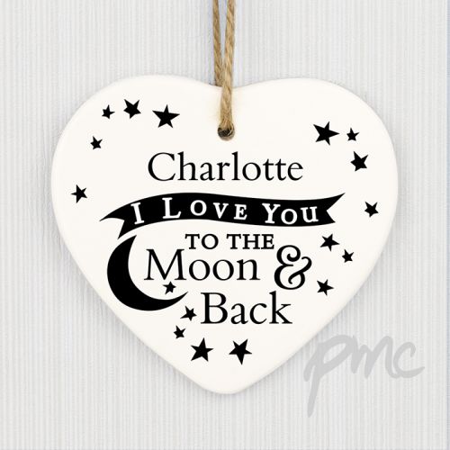 Personalised To the Moon and Back... Ceramic Heart Decoration