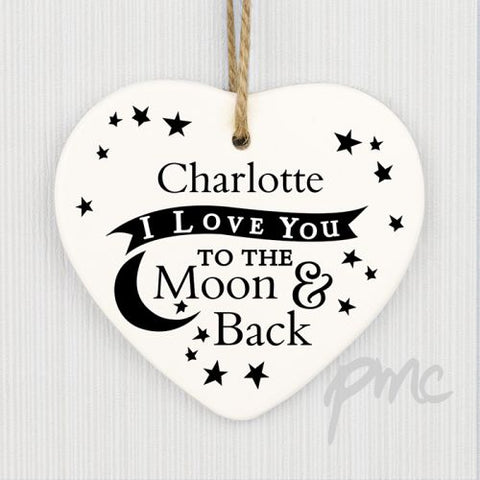 Personalised To the Moon and Back... Ceramic Heart Decoration