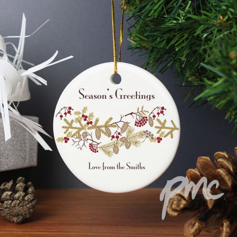 Personalised Christmas Floral Round Ceramic Decoration