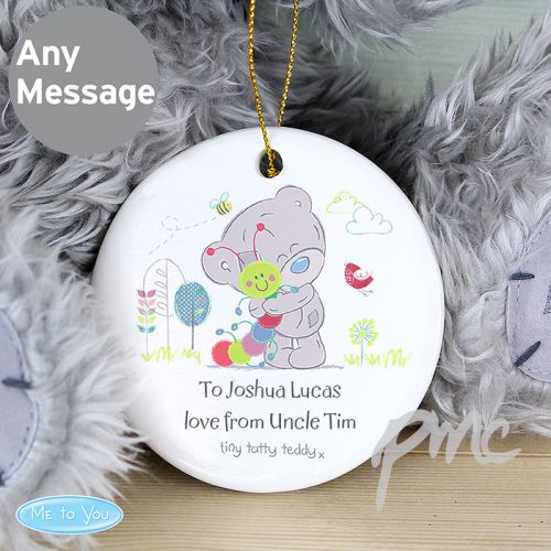 Personalised Tiny Tatty Teddy Cuddle Bug Round Ceramic Decoration