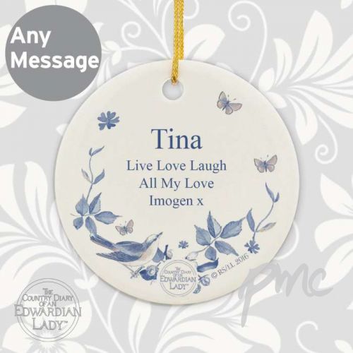 Personalised Country Diary Blue Blossom Round Ceramic Decoration