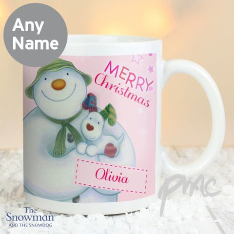 Personalised The Snowman and the Snowdog Pink Mug