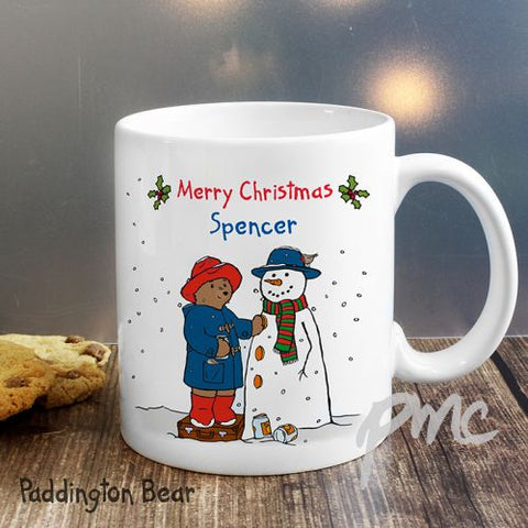 Personalised Paddington Bear Christmas Snowman Mug