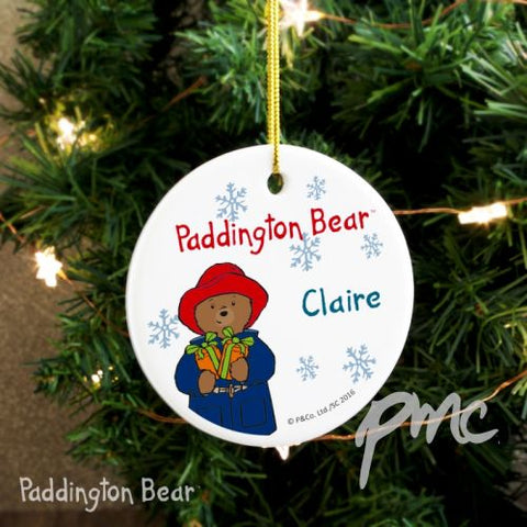 Personalised Paddington Bear Christmas Round Ceramic Decoration