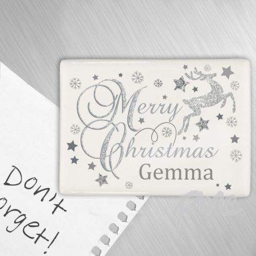 Personalised Silver Reindeer Fridge Magnet