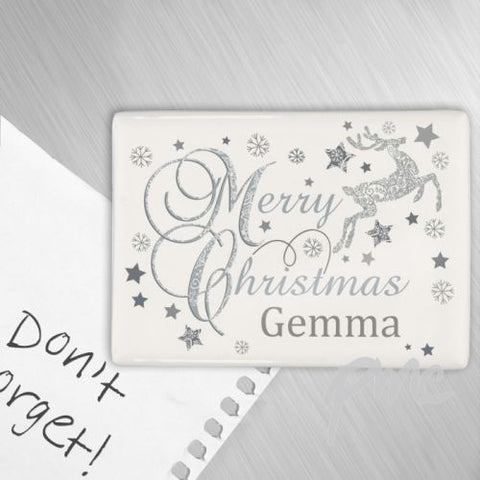 Personalised Silver Reindeer Fridge Magnet