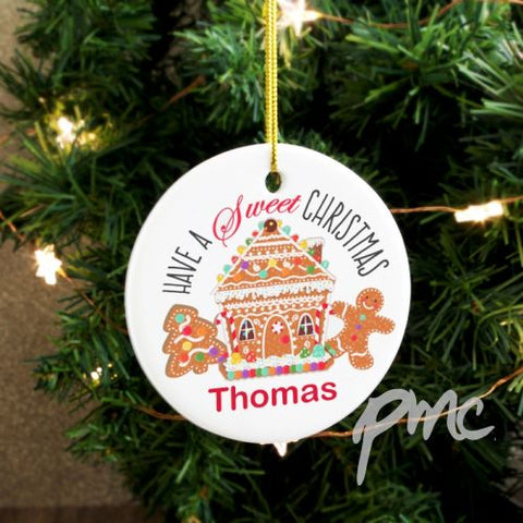 Personalised Gingerbread House Round Ceramic Decoration