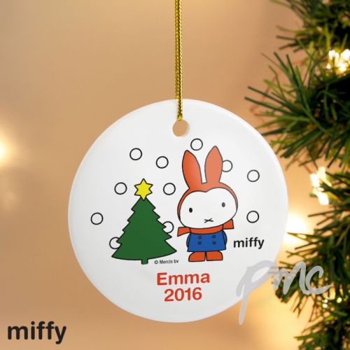 Personalised Miffy Christmas Round Ceramic Decoration