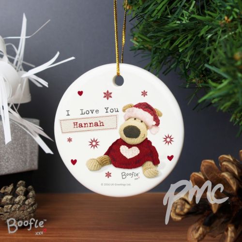 Personalised Boofle Christmas Love Round Ceramic Decoration