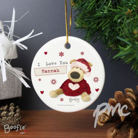 Personalised Boofle Christmas Love Round Ceramic Decoration
