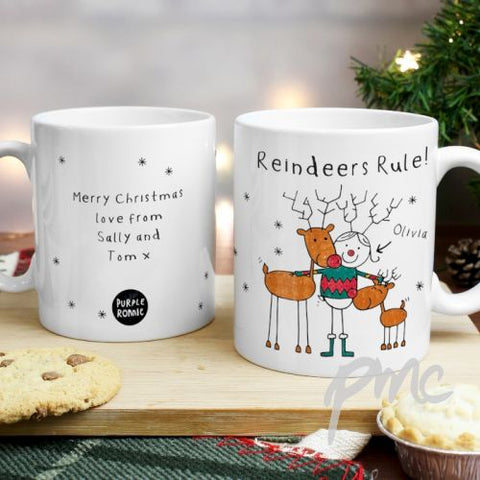 Personalised Purple Ronnie Reindeers Female Mug