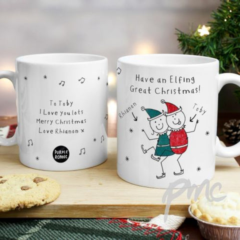 Personalised Purple Ronnie Christmas Elves Mug