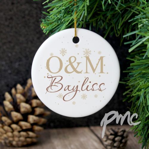 Personalised Couple's Gold Snowflake Round Decoration