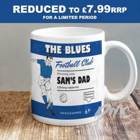 Personalised Vintage Football Blue and White Supporter's Mug