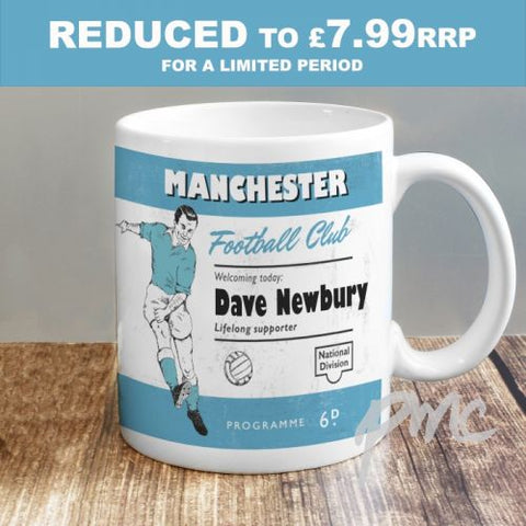 Personalised Vintage Football Sky Blue and White Supporter's Mug