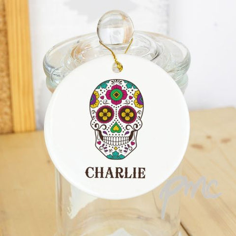 Personalised Sugar Skull Round Ceramic Decoration
