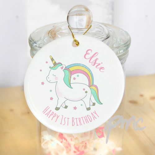 Personalised Baby Unicorn Round Decoration