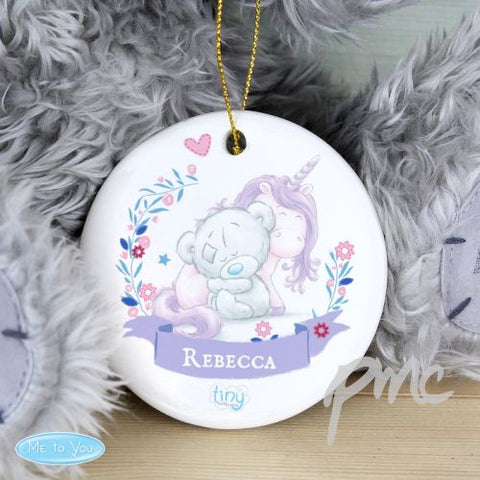 Personalised Tiny Tatty Teddy Unicorn Round Decoration