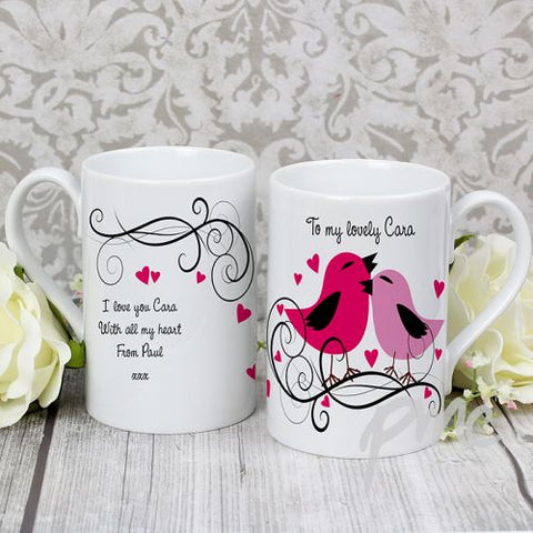 Personalised Love Birds Slim Mug