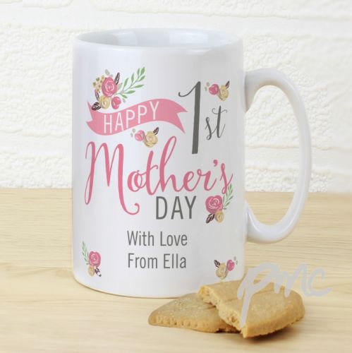 Personalised Floral Bouquet 1st Mothers Day Slim Mug